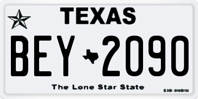 TX license plate BEY2090