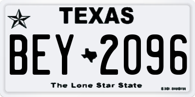 TX license plate BEY2096