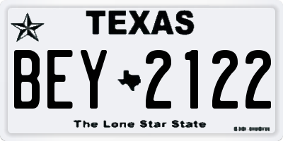 TX license plate BEY2122