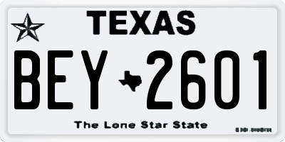 TX license plate BEY2601