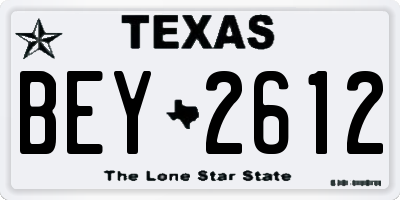 TX license plate BEY2612