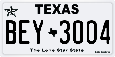 TX license plate BEY3004
