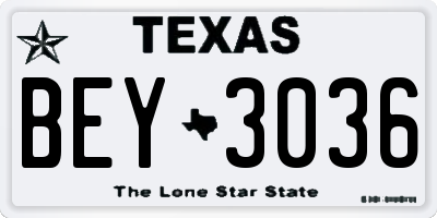 TX license plate BEY3036