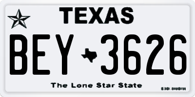 TX license plate BEY3626