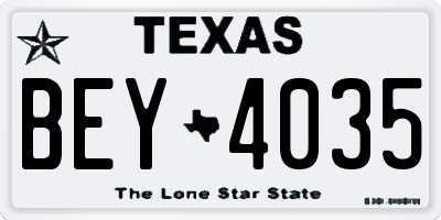 TX license plate BEY4035