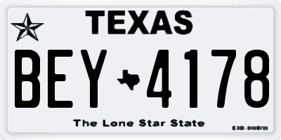 TX license plate BEY4178