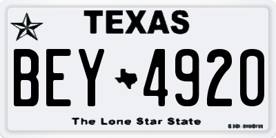 TX license plate BEY4920