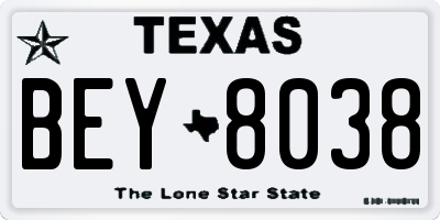 TX license plate BEY8038