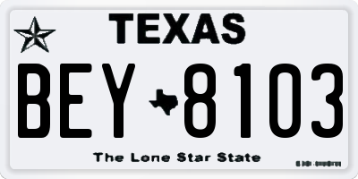 TX license plate BEY8103