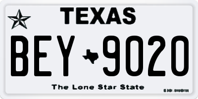 TX license plate BEY9020
