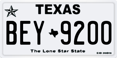 TX license plate BEY9200