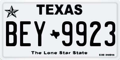TX license plate BEY9923