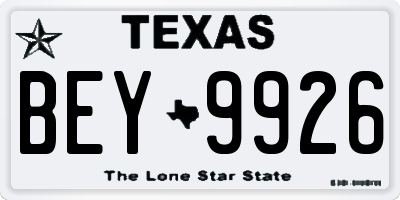TX license plate BEY9926