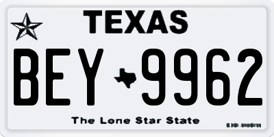 TX license plate BEY9962