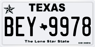 TX license plate BEY9978