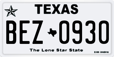TX license plate BEZ0930