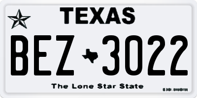 TX license plate BEZ3022