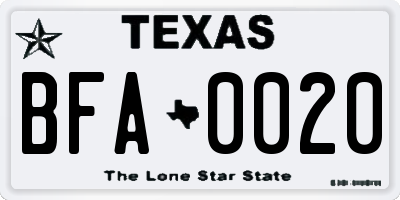 TX license plate BFA0020