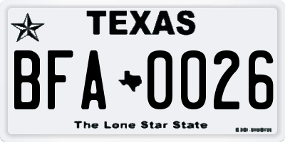 TX license plate BFA0026