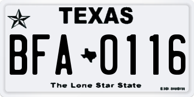 TX license plate BFA0116