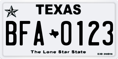 TX license plate BFA0123