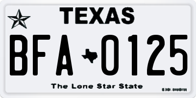 TX license plate BFA0125