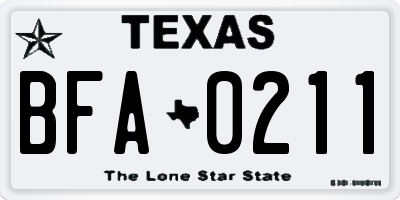 TX license plate BFA0211