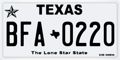 TX license plate BFA0220