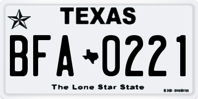 TX license plate BFA0221