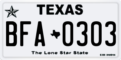 TX license plate BFA0303
