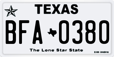 TX license plate BFA0380