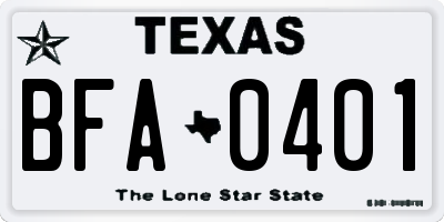 TX license plate BFA0401