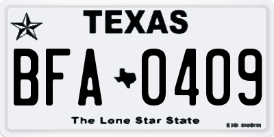 TX license plate BFA0409