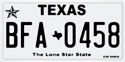 TX license plate BFA0458