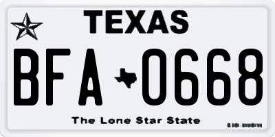 TX license plate BFA0668