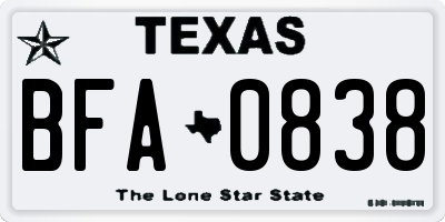 TX license plate BFA0838