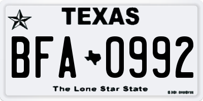 TX license plate BFA0992