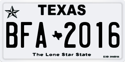 TX license plate BFA2016