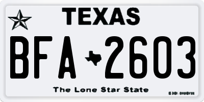 TX license plate BFA2603