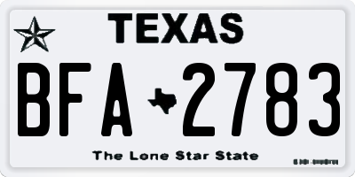 TX license plate BFA2783
