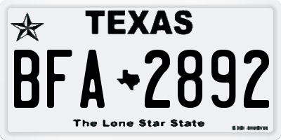 TX license plate BFA2892