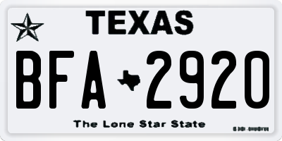 TX license plate BFA2920