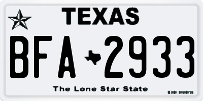 TX license plate BFA2933