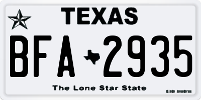 TX license plate BFA2935