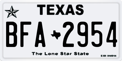 TX license plate BFA2954