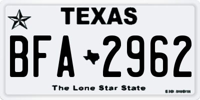 TX license plate BFA2962