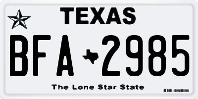 TX license plate BFA2985