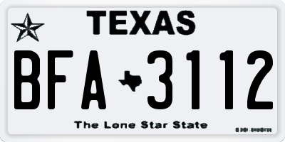 TX license plate BFA3112
