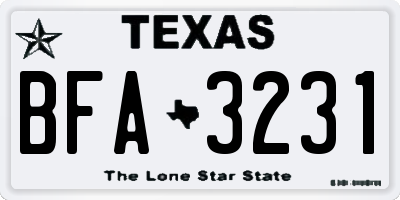 TX license plate BFA3231