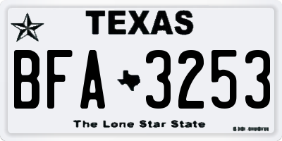 TX license plate BFA3253